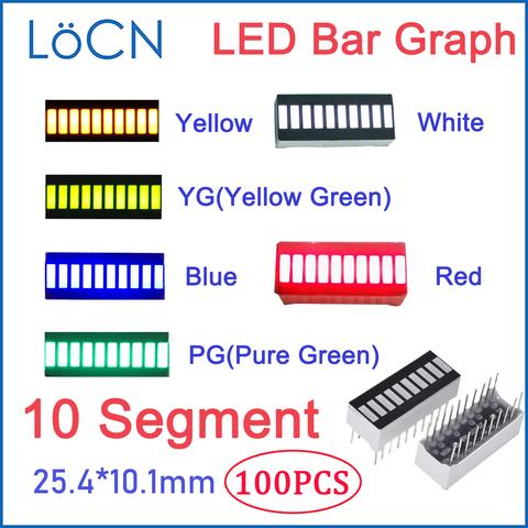 LED Display Bargraph Light 10 segment 2510 RED WHITE BLUE YELLOW GREEN single color digital tube board DIY module Ultra Bright ► Photo 1/1