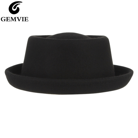 GEMVIE Classic 100% Wool Soft Felt Pork Pie Hat Fedora For Men Women Autumn Winter Wool Hat Curved Brim ► Photo 1/6