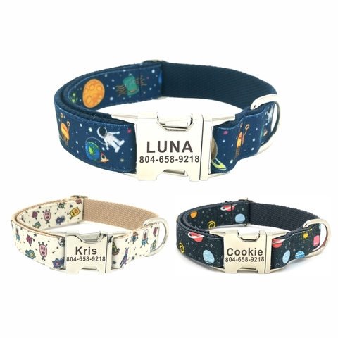 Personalized Space Monster Pet Collar Durable Custom Puppy Name ID Tag Adjustable Rocket Planet Alien Basic Dog Collar Leash Set ► Photo 1/6