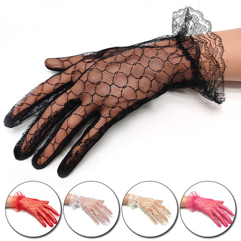 Multiple Colour Elastic Mesh Cloth Party Formal Etiquette Gloves Women Wedding Nightclub Sexy Short Lace Princess Dance Gloves ► Photo 1/6