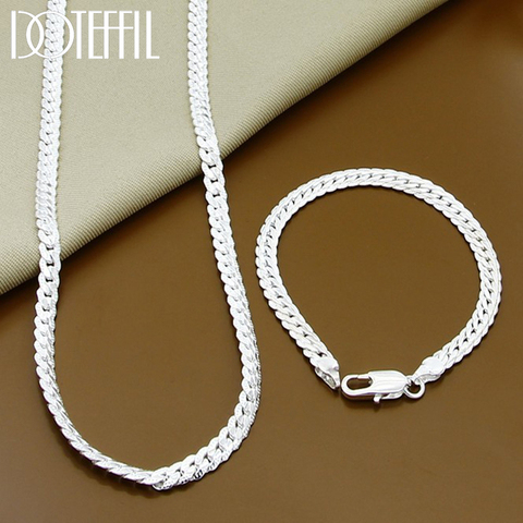 2 Piece 6MM Full Sideways 925 Sterling Silver Necklace Bracelet Fashion Jewelry For Women Men Link Chain Sets Wedding Gift ► Photo 1/6