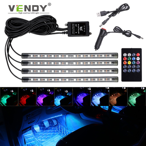 Auto LED RGB Interior Atmosphere Strip Light Decorative Foot Lamp With USB Wireless Remote Music Control Multiple Modes For Car ► Photo 1/6