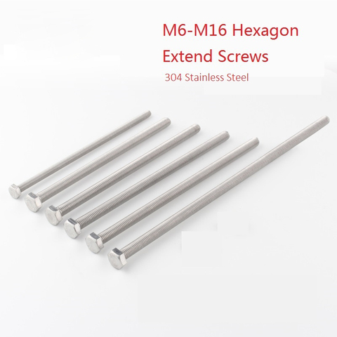 External Hexagon Extended Screws 304 Stainless Steel Outer Flat Hexagon Head Bolt for Machine M6 M8 M10 M12 M16 200mm 180mm Long ► Photo 1/4