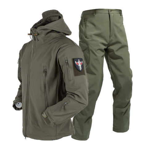S-4XL Army Shark Skin Soft Shell Trousers Tactical Windproof Waterproof Jackets Men Flight  Combat Hood Coat Military Pant Hunt ► Photo 1/6
