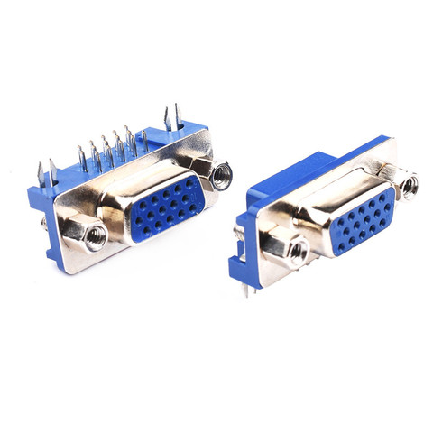 10PCS/LOT DB15 DR15 VGA Adapter Socket 3Rows Blue Parallel Port 15 Pin D Sub 15 Way PCB 90 Degree Female Connector ► Photo 1/3