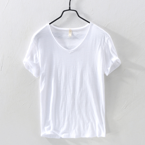 2022 Summer New 100% Cotton T-shirt Men V-neck Solid Color Casual T Shirt Basic Tees Plus Size Short Sleeve Tops Y2449 ► Photo 1/6
