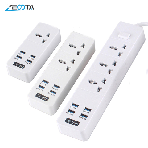 Power Strip 10A/2500W 1/2/3 AC Socket EU/UK/US Plug 4 USB Travel Adaptor with Switch and 2m Extension Cord PC Explosion-Proof ► Photo 1/5