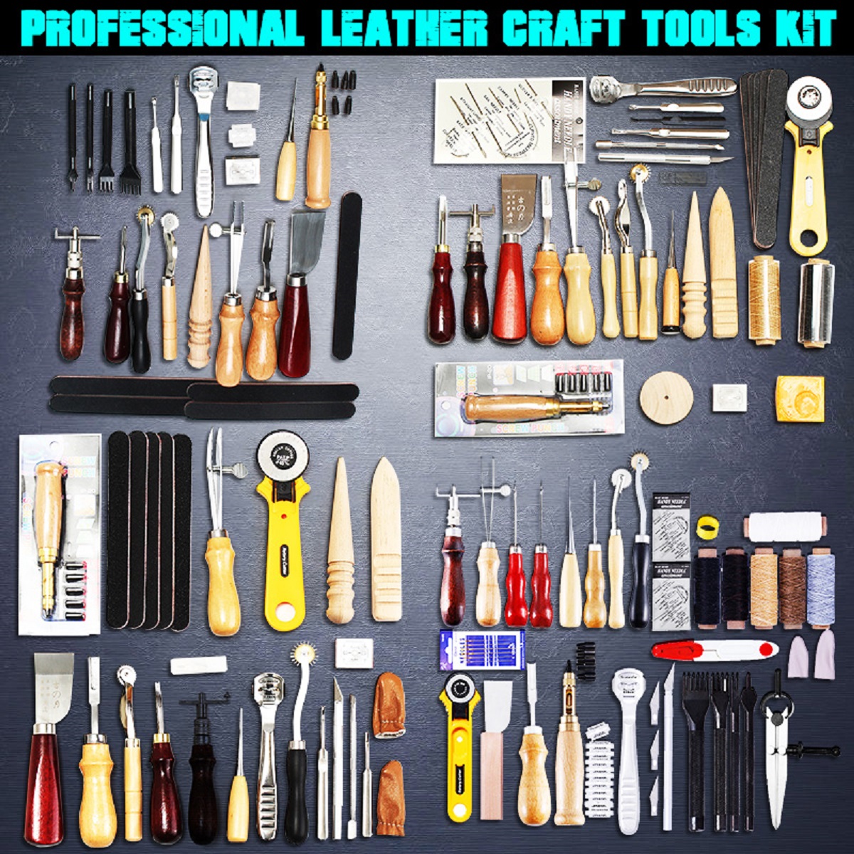 61 Pcs Professional Leather Craft Tools Kit Home Hand Sewing Stitching Punch Carving Work Saddle Leathercraft Accessories ► Photo 1/6
