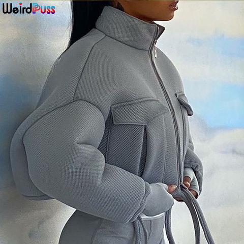 Weird Puss Y2K Winter Women Bubble Puffer Warm Jacket Drawstring Thick Streetwear Short Coats Turtleneck Zipper Pocket Outerwear ► Photo 1/6