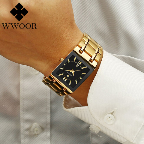 Men Watches Top Brand Luxury WWOOR Gold Black Square Quartz watch men 2022 Waterproof Golden Male Wristwatch Men watches 2022 ► Photo 1/6