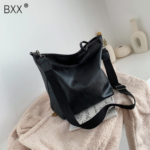 [BXX] Solid Color PU Leather Shoulder Bags For Women 2022 Large Capacity Crossbody Messenger Bag Female Travel Handbags HK259 ► Photo 1/6