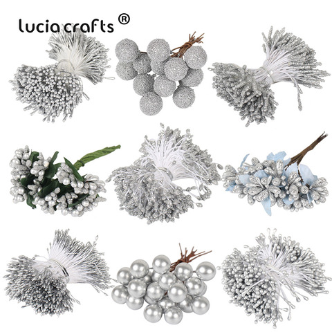 8/10/12/90/144pcs Silver Mixed Hybrid Flower Cherry Stamen Berries Bundle DIY Cake Christmas Wedding Gift Box Wreath Decor D0605 ► Photo 1/6