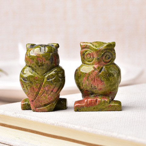 1PC Natural Stone Carved Owl Animal Ornaments Aventurine Unakite Crystal Quartz Stone Crafts Handmade Figurine Home Decoration ► Photo 1/6