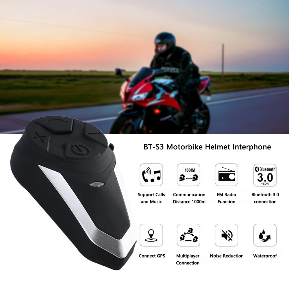 BT Interphone Bluetooth Motorcycle Motorbike Intercom Helmet Headset 1000m FM