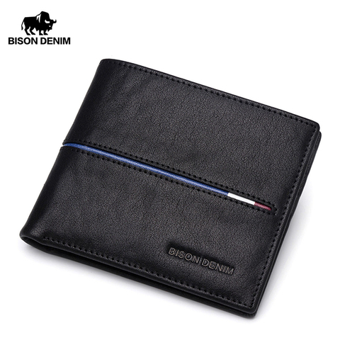 BISON DENIM Genuine Leather Wallet Men Brand Fashion Short Purses Coin Purse ID Credit Card Holder Slim Bifold Wallet Men N4437 ► Photo 1/6