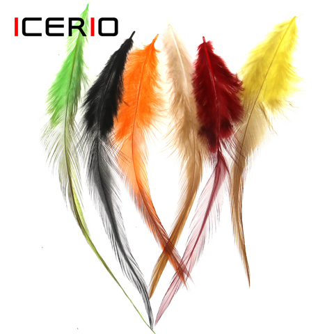 ICERIO 50PCS Fly Tying Hook Rooster Saddle Hackle Cock Schlappen Feather Trout Steelhead Flies Tying Materials ► Photo 1/6