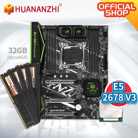 HUANANZHI X99 F8 X99 Motherboard with Intel XEON E5 2678 v3 with 4*8G DDR4 Non-ECC memory combo kit set NVME SATA 3.0 USB 3.0 ► Photo 1/1