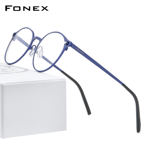 FONEX Pure Titanium Glasses Frame Women Retro Round Prescription Eyeglasses 2022 New Men Antiskid Optical Screwless Eyewear 8530 ► Photo 1/6