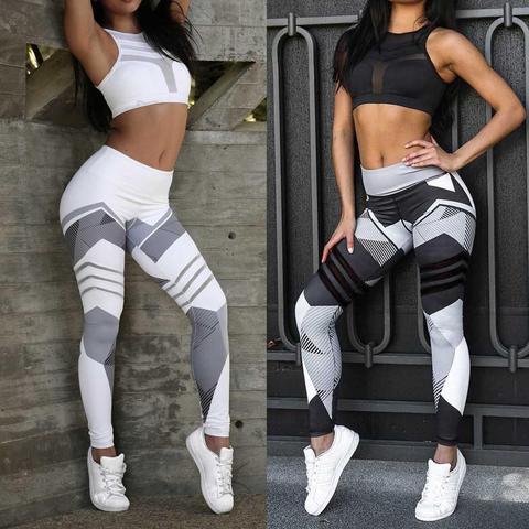 Women Running Yoga Set Breathable Tops push up Pants Sportswear Gym Workout Fitness Digital Print Stretch Leggings & Bra ► Photo 1/6