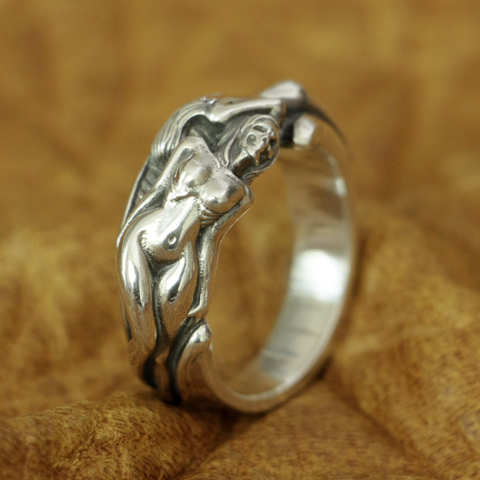 925 Sterling Silver Sexy Naked Beauty Skull Ring Mens Biker Ring TA185 US Size 7~15 ► Photo 1/6