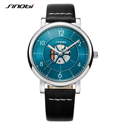 Sinobi 2022 New Creative Hollow Design Mens Watches Luminous Leather Waterproof Sport Automatic Quartz Watch Relogio Masculino ► Photo 1/6