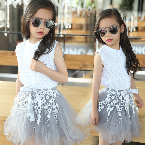 Girls Clothing Sets Summer Lace T-Shirts Floral Tutu Skirt 2Pcs Suits Girls Clothes Sets Fashion Princess Kids Outfits ► Photo 1/6