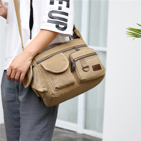 Canvas Messenger Bag For Men Vintage Water Resistant Waxed Crossbody Bags Briefcase Padded Shoulder Bag For Male Handbag ► Photo 1/6