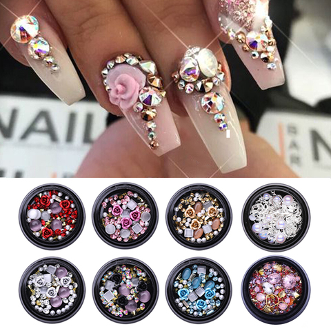 Nail Rhinestones Metal Rivets Pearl 3D Glitter Decor DIY Nail Gems  Accessories J