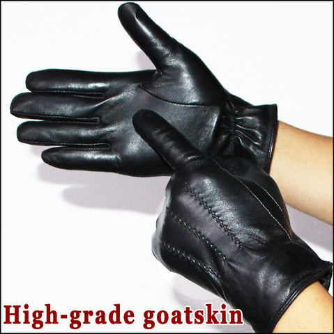 Leather gloves men's high-grade goatskin gloves autumn and winter outdoor warmth plus velvet sheepskin gloves driving gloves new ► Photo 1/6