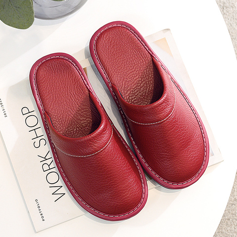 Luxury brand classic genuine leather slides autumn 2022 fashion leather slippers women indoor shoes ► Photo 1/6