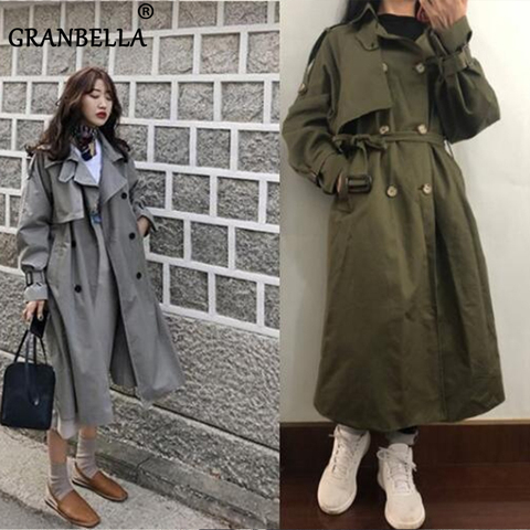 2022 Autumn and winter long trench coats with belts  large size women's windbreaker outerwear ► Photo 1/3