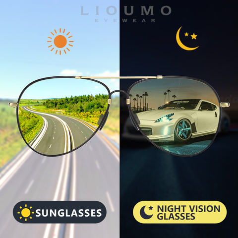 LIOUMO Pilot Sunglasses Polarized Men Photochromic Sun Glasses Women Day Night Driving Eyewear Memory Metal gafas de sol hombre ► Photo 1/6