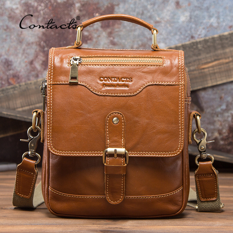 CONTACT'S 100% Genuine Leather Messenger Bags Men High Quality Handbag Bolsas Male Travel Crossbody Shoulder Bag For Ipad Mini ► Photo 1/6