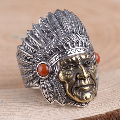 2022 new S925 pure Silver accessories  Vintage Thai Silver Craft Ring for Man Chief portrait Head Ring Man's ring ► Photo 1/6