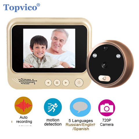 Topvico Video Peephole Door Viewer Motion Detection Electronic Ring Doorbell Camera Video-eye Security Auto Photo Li-Battery ► Photo 1/6