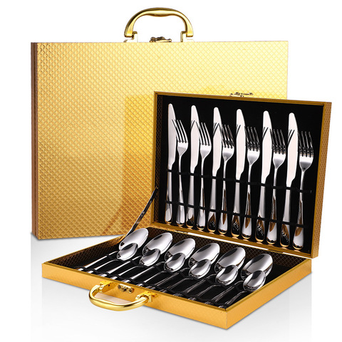 24Pcs/set Gold Cutlery Silverware Set Steak Knife Fork Spoon Teaspoon Noble Wedding Party Travel Home Luxury Cutlery Set ► Photo 1/5