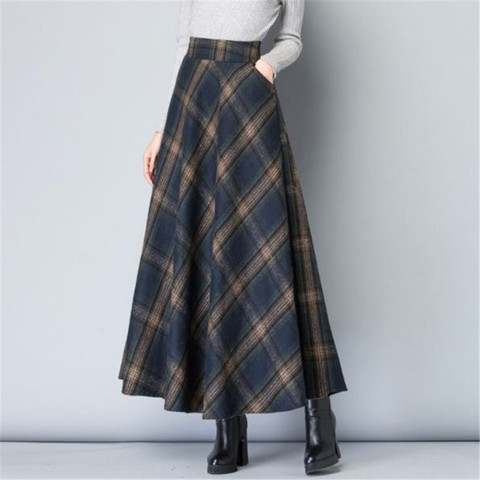 Mom High Waist Woolen plaid Skirts 2022 Autumn Winter Women's Plus Size Wool Maxi Skirts Female Fashion Casual Long Streetwear ► Photo 1/6