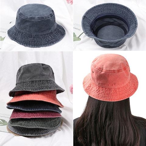 2022 New Fashion Retro Bucket Hat Foldable Cotton Fisherman Cap Denim Washed Hat Outdoor Sunscreen Cap Summer Casual Accessories ► Photo 1/6