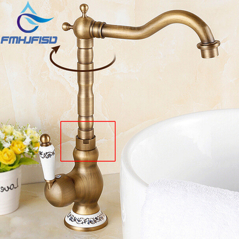 Wholesale And Retail Deck Mounted Single Handle Hole Bathroom Sink Mixer Faucet Antique Brass Hot and Cold Water Face Mixer Tap ► Photo 1/6