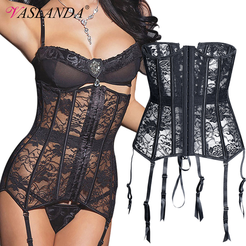 Bustiers & Corsets Sexy Mesh Steampunk Corset Waist Training Corsets Lace Up Underbust Corselet Modeling Corsages Gothic Korset ► Photo 1/6