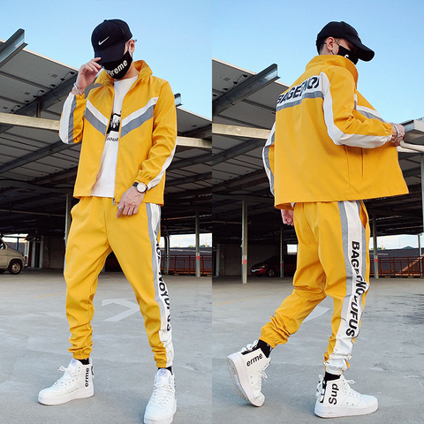 Men's Tracksuit Streetwear Two-piece Set Sweat Suit Polyester Overalls Men's Jacket and Harem Pants 2022 Hip Hop Mens Clothing ► Photo 1/4