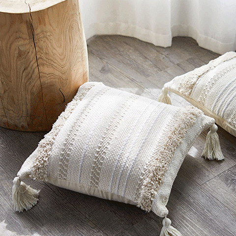 European Style Four-corner Lace Tassel Cushion Office Lumbar Pillow Cotton Tufted Custom Sofa Pillowcase Chair Pad ► Photo 1/6