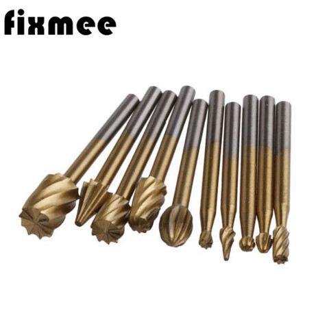 10pcs HSS Titanium Routing Router Drill Bits Set Dremel Carbide Rotary Burrs Tools Wood Stone Metal Carving Milling Cutter ► Photo 1/3