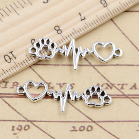 20pcs Charms ECG Heartbeat Heart Dog Claw Link 12x34mm Tibetan Silver Color Pendants Antique Jewelry Making DIY Handmade Craft ► Photo 1/1