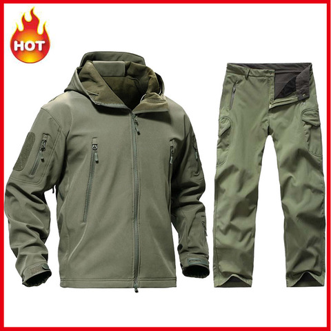 Tactical Softshell TAD Sets Men Jacket + Pants Outdoor Camouflage Hunting Clothes Military Hiking Camping Windproof Hooded Suits ► Photo 1/6