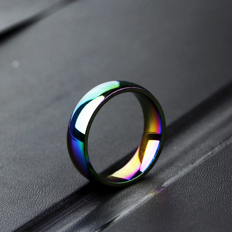 Mens Womens Rainbow Colorful Pulsera Ring Stainless Steel Wedding Band Couple Rings Drop Shipping ► Photo 1/6