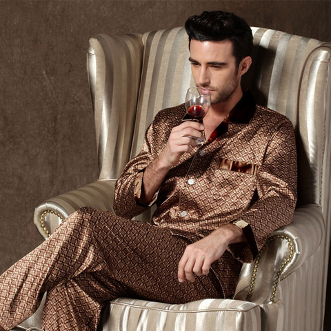 Mens Designer Pajamas for Men Nightwear Long Sleeve Sleep Tops Trousers Thin Ice Silk Pajamas Men Sleepwear Set Pijama Set ► Photo 1/6