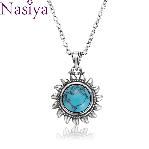 Natural Turquoise 925 Silver Jewelry Pendants Necklaces for Women Men Sun Geometric Shape Vintage Fashion Woman Pendants ► Photo 1/5