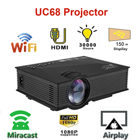 UNIC UC68 Mini Projector Multimedia Home Theatre 1800 lumens LED Projector HD 1080p Better Than UC46 Support Miracast Airplay ► Photo 1/6