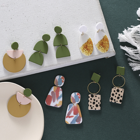 AOMU 1Pair Korea Fashion Geometric Round Semicircle Colorful Printed Polka Dots Earrings for Women Jewelry Gifts ► Photo 1/6